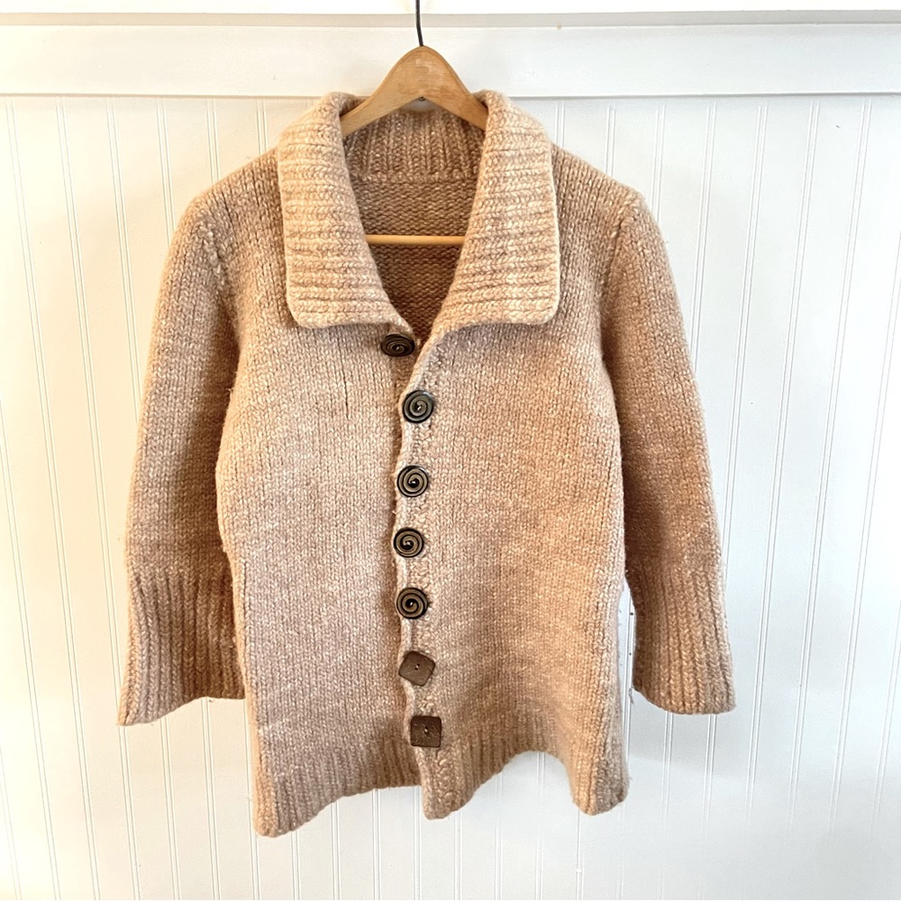 Vintage Handmade Fisherman Cable Knit Folk Sweater Size M Or L 100% Wool Oatmeal